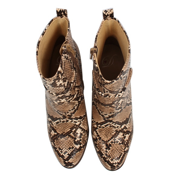 Toffee Python Faux Leather Stitching Pull On Block - Picture 4 of 7